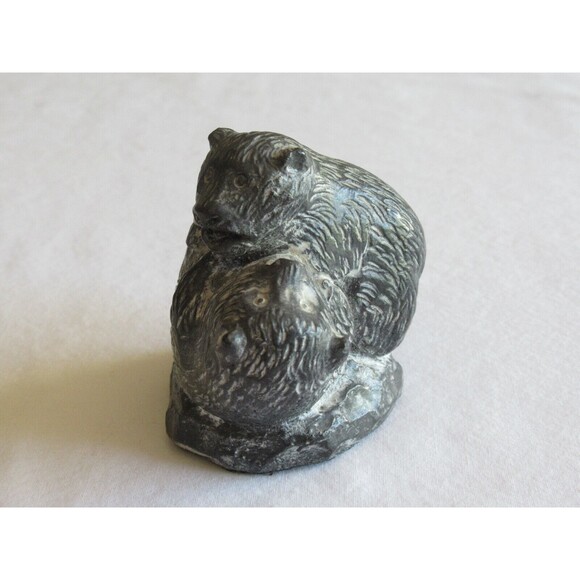 Vintage Lot of 3 Bear Figurines Panda Lomonosov Wolf Sculpture Canada Soapstone - Picture 10 of 12